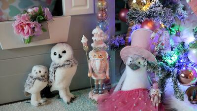 Plush toys dressed in Christmas attire