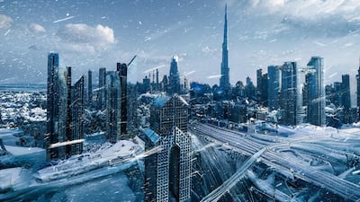 A shot of snowy Downtown Dubai.