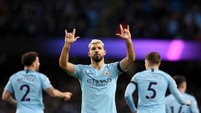 Aguero has scored successive hat-tricks in game at the Etihad Stadium. Getty