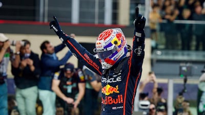 Red Bull driver Max Verstappen celebrates winning the Abu Dhabi Grand Prix