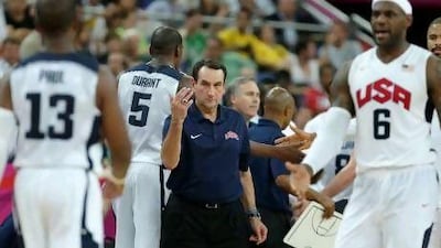 Mike Krzyzewski, centre, has continually asked his team to play more defense but with scorers such as Chris Paul, left, Kevin Durant, second from the left, and LeBron James, right, the US men's basketball team has paid little attention.