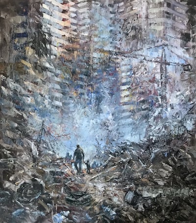 'Aftermath' by Tom Young, an artist who lives between London and Beirut. A number of Young's paintings were damaged following the blast on August 4. Tom Young