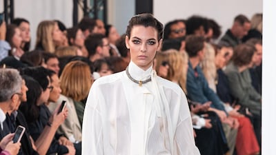 At Chloe, it is about wearing a necklace over the collar of a shirt. Spring summer 2020