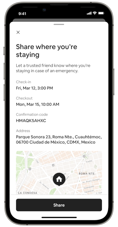 Airbnb solo travellers can easily share their itinerary details with friends and family. Photo: Airbnb