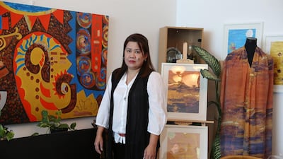 DUBAI , UNITED ARAB EMIRATES – July 13 , 2016 : Susan De Guzman, an artist and graphic designer at her apartment in Dubai. (Pawan Singh / The National)