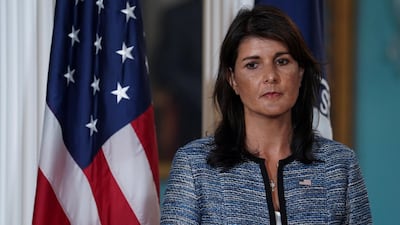 US Ambassador to the United Nations Nikki Haley before announcing the US's withdrawal from the UN Human Rights Council. Toya Sarno Jordan / Reuters