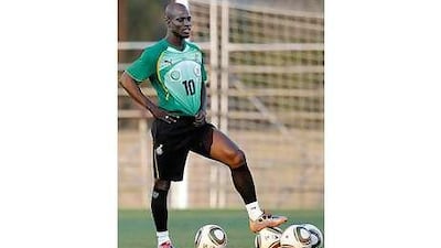Ghana's Stephen Appiah takes a breather during training in South Africa.