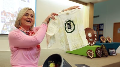 Shiobhain Brady, head of primary, reveals what is in the time capsule as Sharjah English School marks its 50th year. Chris Whiteoak / The National