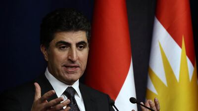 Nechirvan Barzani, prime minister of Iraq's Kurdistan Regional Government, speaks during a press conference in the northern Iraqi city of Erbil, on November 6, 2017. Safin Hamed/ AFP.