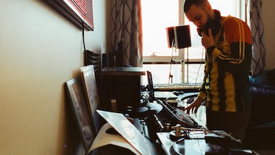 Artist Khaled Fouad, also known as Kafv, recording in his studio. Courtesy Jandri Angelo Aguilor