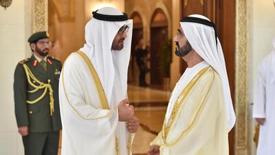 Sheikh Mohammed bin Rashid, Vice President and Ruler of Dubai, and Sheikh Mohammed bin Zayed, Crown Prince and Deputy Supreme Commander of the Armed Forces, on the occasion of Eid Al Adha on Thursday. Wam