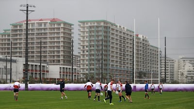 England players warm up during a Rugby World Cup training session at Arcs Urayasu Park in Tokyo on Tuesday, October 22. Getty