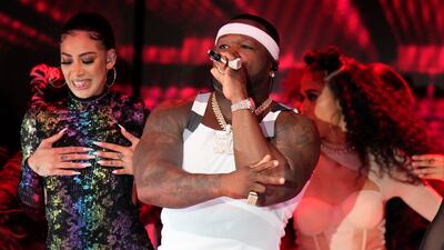 Rapper 50 Cent at the star-studded half-time show. AP