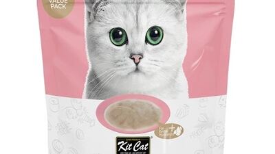 KitCat Purr Puree Tuna and Salmon, Dh121.50, Dubaipetfood.com. Photo: KitCat