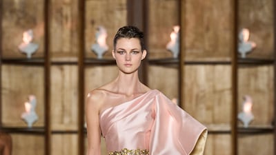 Stiffened silk faille folds edge a gown at Rami Al Ali. Photo: Rami Al Ali