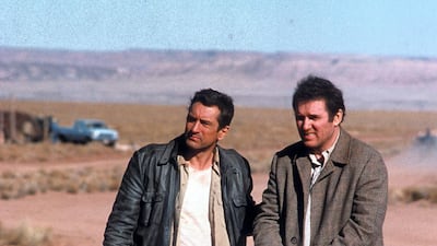 Robert De Niro stands in the desert with Charles Grodin in a scene from the film 'Midnight Run', 1988. Getty Images
