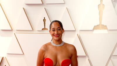 Tracee Ellis Ross, wearing a red mermaid gown by Carolina Herrera. EPA