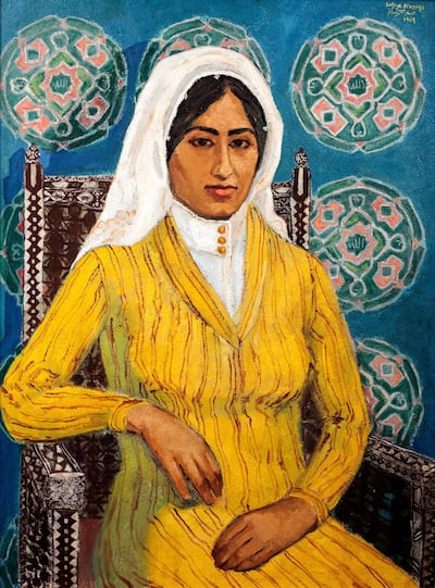 Zaboun, an oil on wood self-portrait by Safeya Binzagr from 1969 Darat Safeya Binzagr