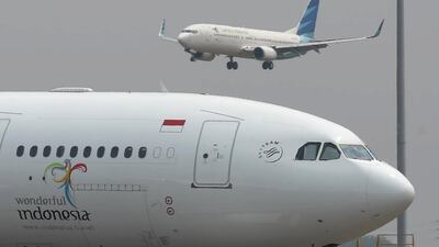 Garuda Indonesia aircraft at the Sukarno-Hatta airport in Tangerang, on the outskirts of Jakarta. Indonesian airlines have been cleared to fly to the United States. Romeo Gacad / AFP