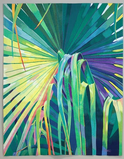 'Palm' (1985) by Sheila Hicks is woven wool tapestry. Misk Art Institute