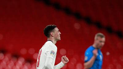Phil Foden of England celebrates after scoring the third. Getty