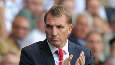 Liverpool manager Brendan Rodgers gestures from the touchline during this side's 3-0 win over Tottenham in the English Premier League on Sunday. Olly Greenwood / AFP / August 31, 2014