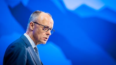 German Chancellor Friedrich Merz speaks during a plenary session in the congress hall. EPA