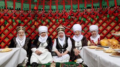 Women sing at a Nowruz feast in Bishkek, Kyrgyzstan. EPA