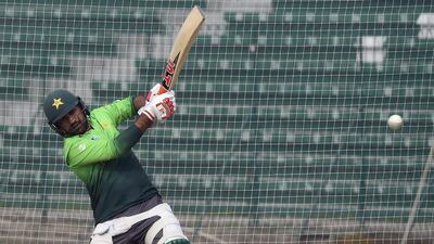 Pakistani captain Sarfraz Ahmed practices in the nets in Lahore ahead of the tour of New Zealand. Arif Ali / AFP