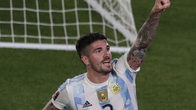 Rodrigo De Paul celebrates after scoring the second goal. AFP
