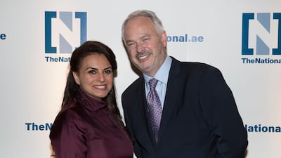 Editor-in-Chief Mina Al-Oraibi with author, journalist and contributor to The National Tim Marshall.
