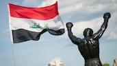 An Iraqi flag is seen outside the Rocky Steps in Philadelphia. Joshua Longmore / The National