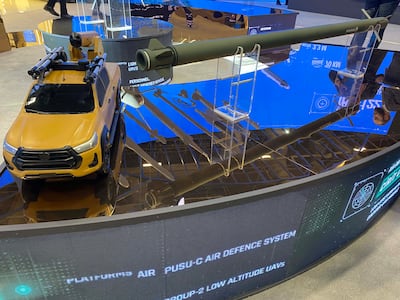 A low-cost interception missile specifically designed to combat low-flying drones, developed by Turkish defence firm Roketsan and unveiled at the Saha 2026 International Defence and Aerospace Exhibition in Istanbul. Lizzie Porter / The National