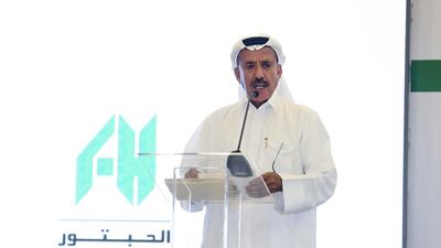 Khalaf Al Habtoor, chairman and founder of the Al Habtoor Group, speaks at a press conference announcing three new mega projects. Sarah Dea / The National