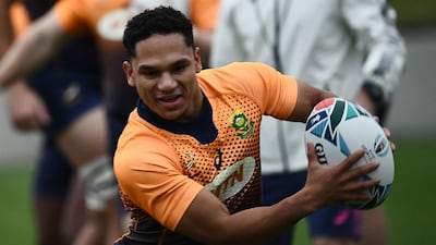 South Africa's scrum-half Hershel Jantjies takes part in a training session Fuchu Asahi Football Park in Tokyo ahead of their Japan 2019 Rugby World Cup semi-final against Wales. AFP