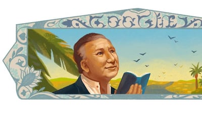 Google’s doodle celebrating Syrian poet Nizar Qabbani’s 93rd birthday. Courtesy Google