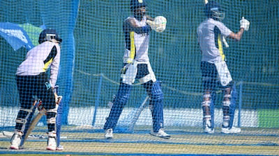 Hardik Pandya, centre, during training in Dubai ahead of Sunday's match against Pakistan in the Champions Trophy. AFP