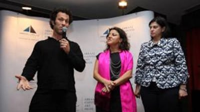 The artist Marwan Sahmarani, the curator Mahita el Bacha Urieta and the chairwoman of hte Abraaj Capital Art Prize Savita Apte at the announcement of the 2010 winners.