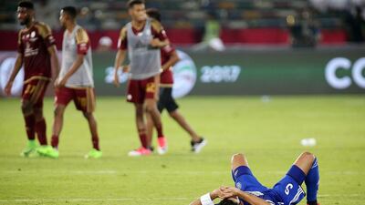 Three goals, two from Al Wahda’s Balazs Dzsudzsak and another from Tariq Ahmed, left Al Nasr floored in the President’s Cup final on Friday night at Zayed Sports City in Abu Dhabi. Pawan Singh / The National