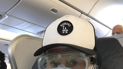 Dame Helen Mirren wore safety goggles and a surgical mask on a flight. Instagram / @helenmirren