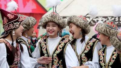 Girls in national costume take part in the Nowruz celebrations in Bishkek, Kyrgyzstan. Nowruz marks the first day of spring and is usually celebrated on March 21. EPA