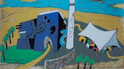 The sketch centred on a blue mosaic facade served as the starting point for Lawh Wa Qalam: MF Husain Museum in Doha. Photo: Qatar Foundation