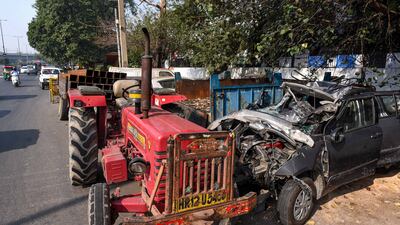 This car collided with a tractor in New Delhi. Getty Images