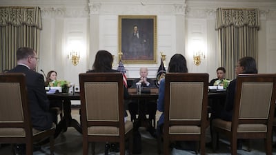 US President Joe Biden, centre, during a meeting of the Task Force on Reproductive Healthcare Access in the State Dining Room of the White House, on October 4, 2022. Bloomberg