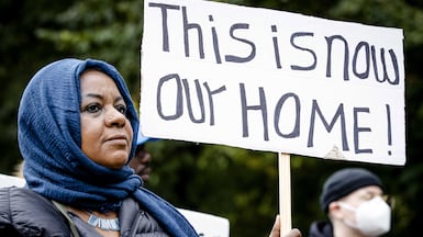 Protesters campaign for permanent residence permits for refugees in the Netherlands. EPA