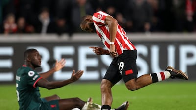 Brentford's Bryan Mbeumo celebrates after scoring. AFP