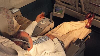 First class passengers were able te recline and enjoy the visual entertainment from 1992. Courtesy Emirates