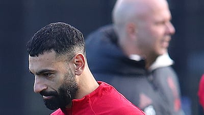 Liverpool's Mohamed Salah and manager Arne Slot during a training session on Monday. Press Association