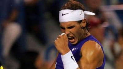 Rafael Nadal celebrates defeating Nicolas Lapentti in Cincinnati.