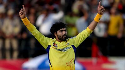 Chennai Super Kings bowler Ravindra Jadeja celebrates after taking the wicket of Punjab Kings' Ashutosh Sharma in their 28-run Indian Premier League victory at the Himachal Pradesh Cricket Association Stadium in Dharamsala on May 5, 2024. AFP